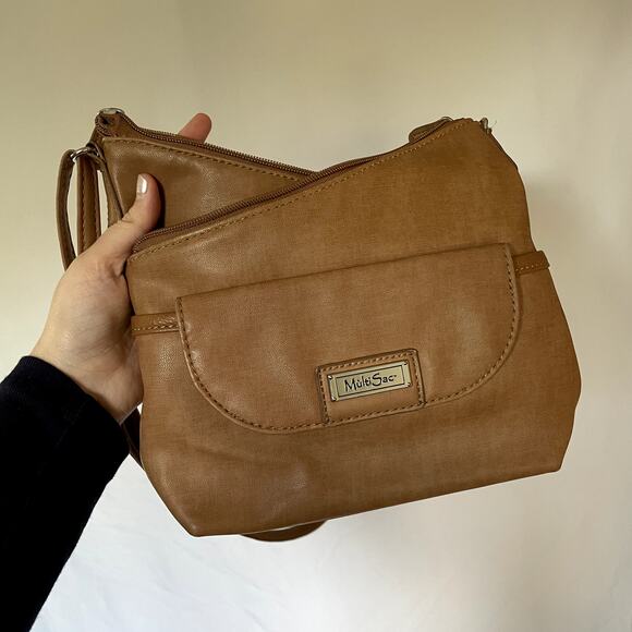 Multi Sac crossbody leather tripple compartment crossover adjustable straps - Picture 2 of 9